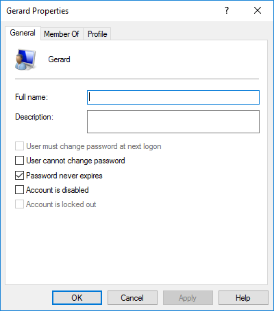 User account properties
